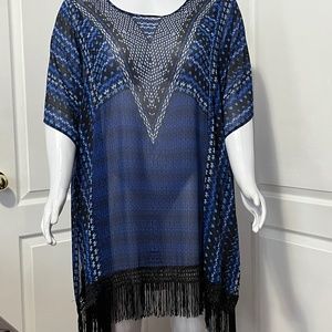 CATHERINES LONG FRINGE S/S TUNIC - LIKE NEW - SIZE 2/3X OVERSIZED
